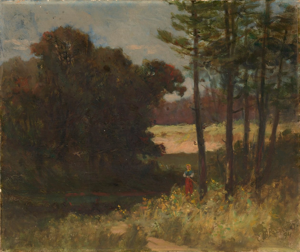 Nimetön (maisema, puita ja nainen) tekijältä Edward Mitchell Bannister