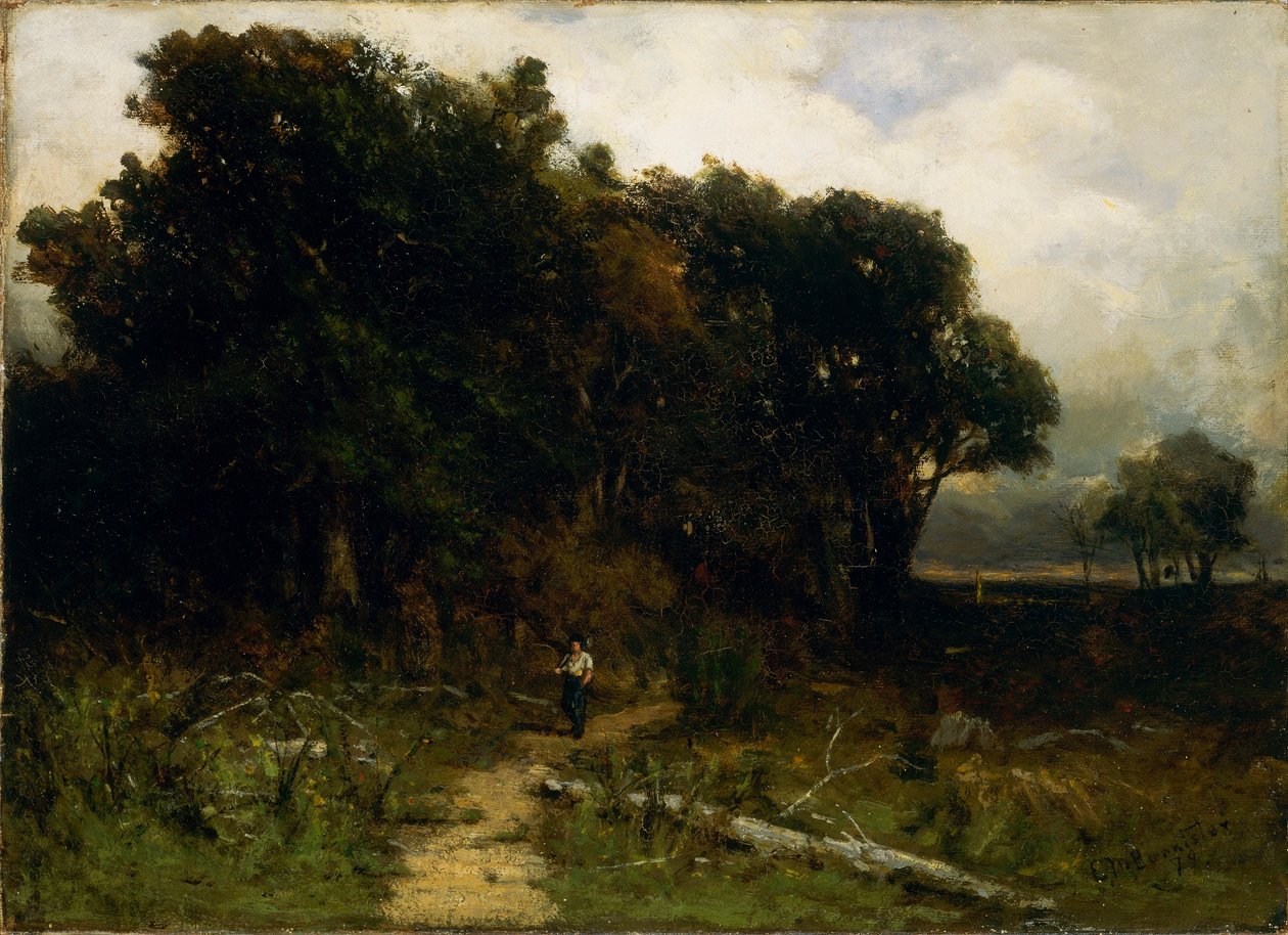 Nimetön (maisema, metsuri polulla) tekijältä Edward Mitchell Bannister