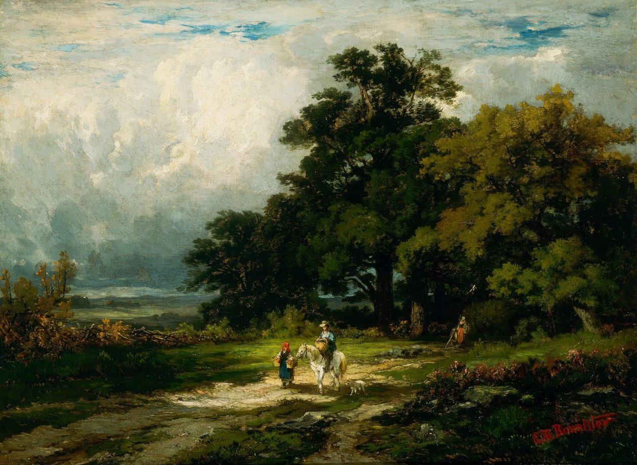 Nimetön (mies hevosen selässä naisen ja koiran kanssa) tekijältä Edward Mitchell Bannister
