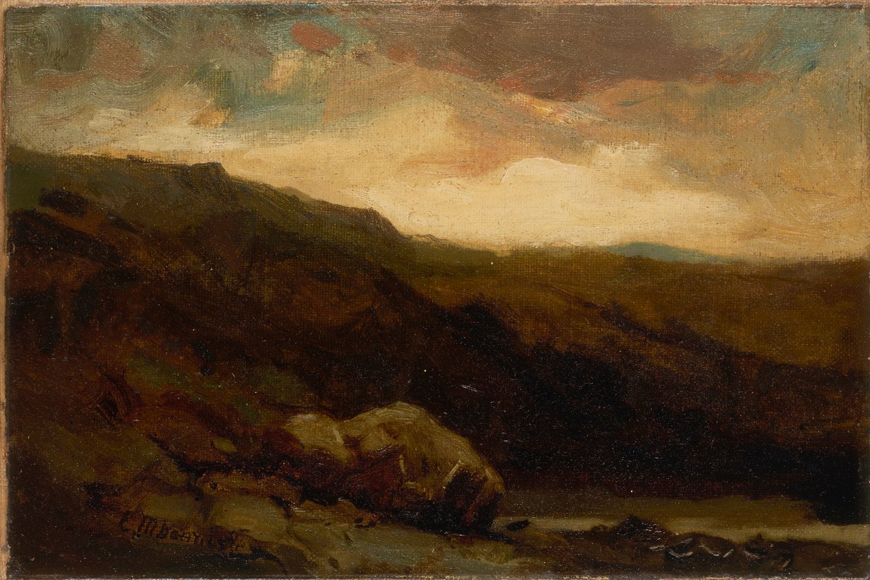 Nimetön (vuoristomaisema, etualalla kallio ja puro) tekijältä Edward Mitchell Bannister
