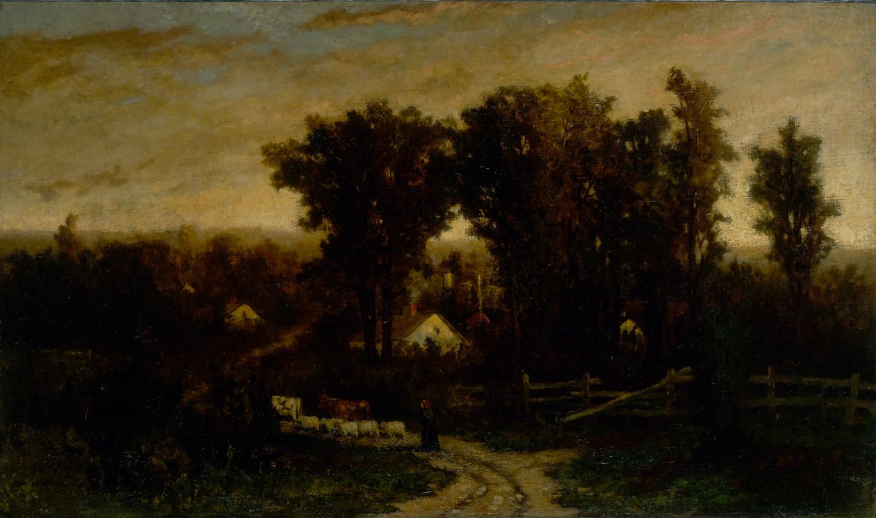 Nimetön (nainen karjan ja lampaiden kanssa hämärässä) tekijältä Edward Mitchell Bannister