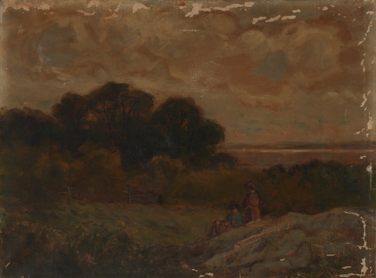 Nimetön maisema, jossa kaksi naista makaa kallioilla. tekijältä Edward Mitchell Bannister