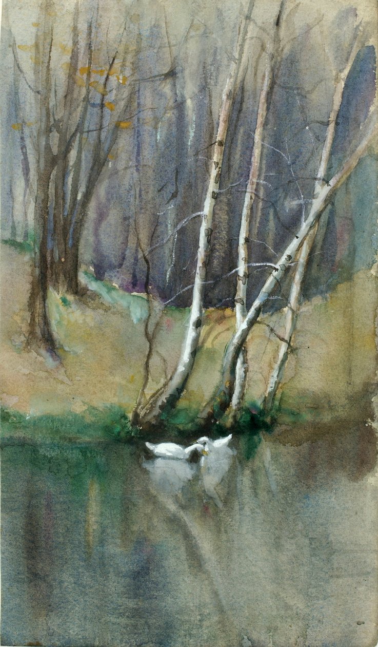 Nimetön puukohtaus koivuilla ja ankoilla, n.d. tekijältä Edward Mitchell Bannister
