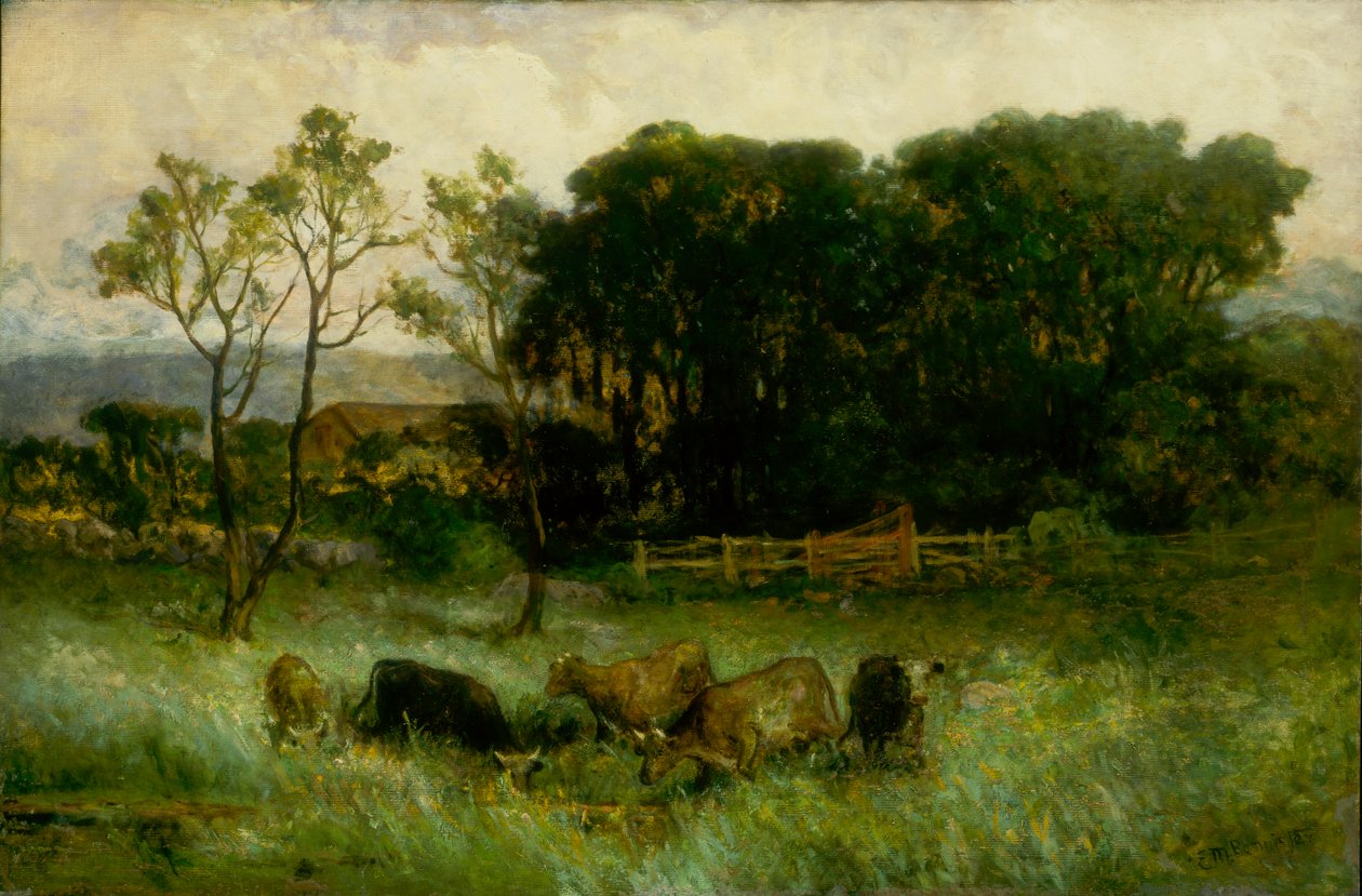 Nimetön viisi lehmää laitumella, n. 1884-1886. tekijältä Edward Mitchell Bannister