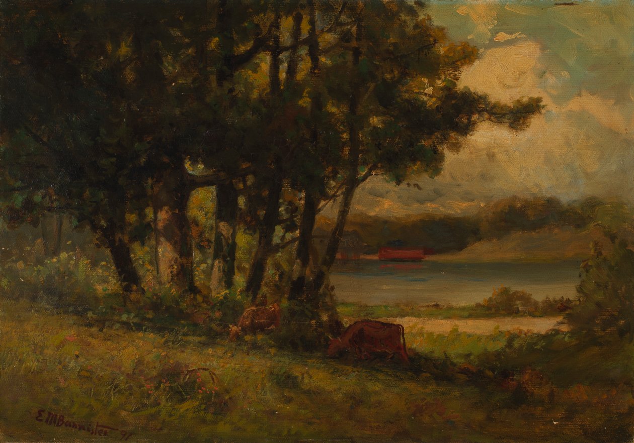 Nimetön maisema, jossa lehmiä laiduntavat joen lähellä, 1891. tekijältä Edward Mitchell Bannister