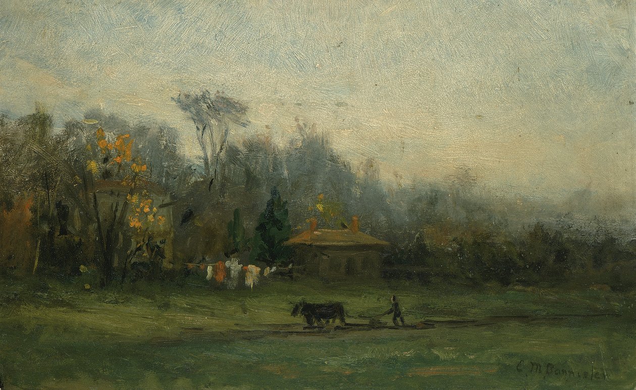 Nimetön maisema, jossa mies kynsi peltoja, n.d. tekijältä Edward Mitchell Bannister