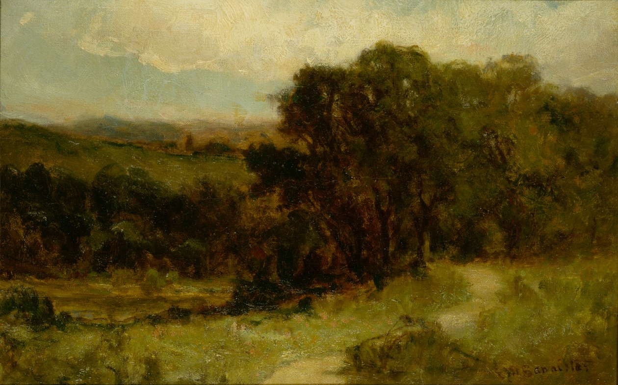 Nimetön maisema tiellä lähellä puroa ja puita, n.d. tekijältä Edward Mitchell Bannister