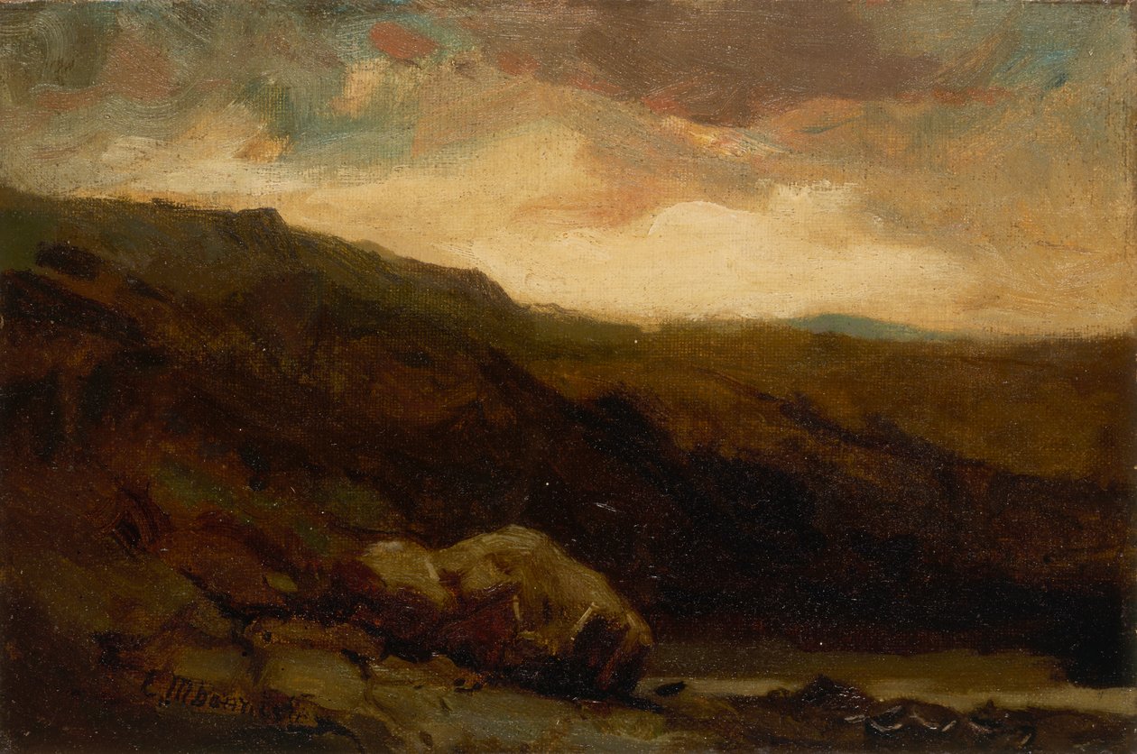 Nimetön vuoristomaisema kivillä ja purolla etualalla, n.d. tekijältä Edward Mitchell Bannister