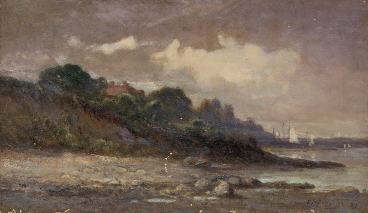 Nimetön rantaviiva, purjeveneet ja katto, 1893. tekijältä Edward Mitchell Bannister