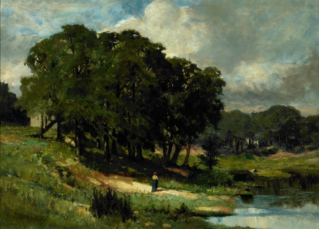 Nainen seisoo lammen lähellä tekijältä Edward Mitchell Bannister