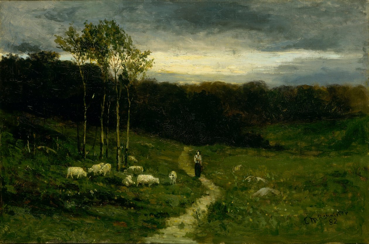 Nainen kävelee polkua pitkin tekijältä Edward Mitchell Bannister