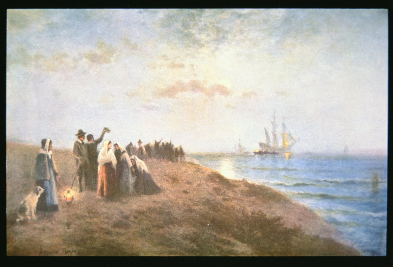 Pyhiinvaeltajien maihinnousu (öljy kankaalle) tekijältä Edward Moran