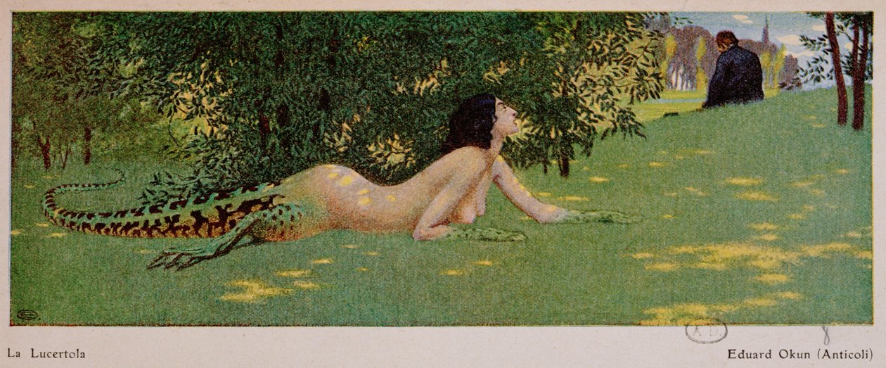 Lucertola (puoliksi naaras, puoliksi vihreä lisko), 1908 tekijältä Edward Okun