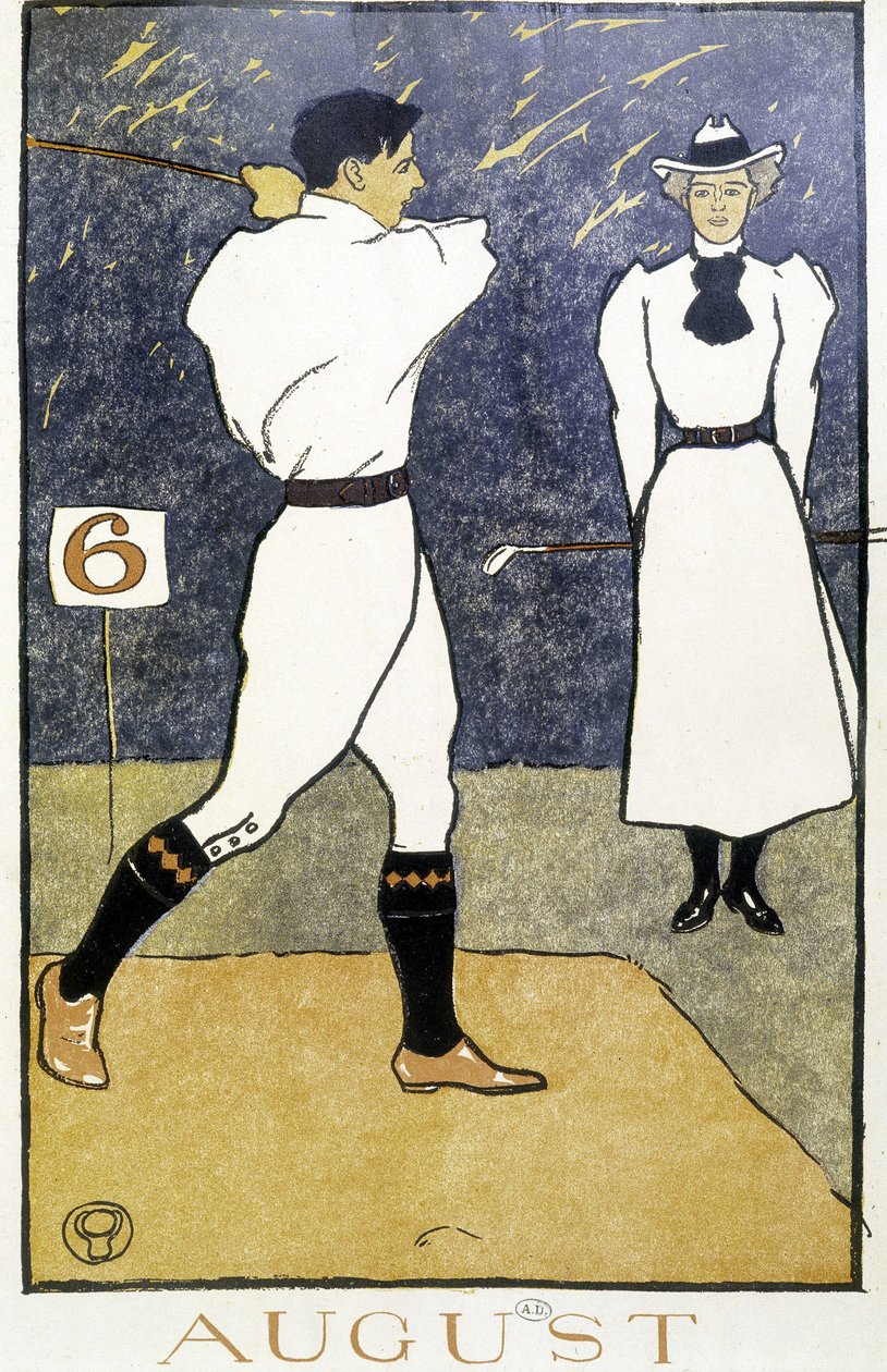Pariskunta pelaa golfia - Edward Penfieldin "" Golfkalenterissa". tekijältä Edward Penfield