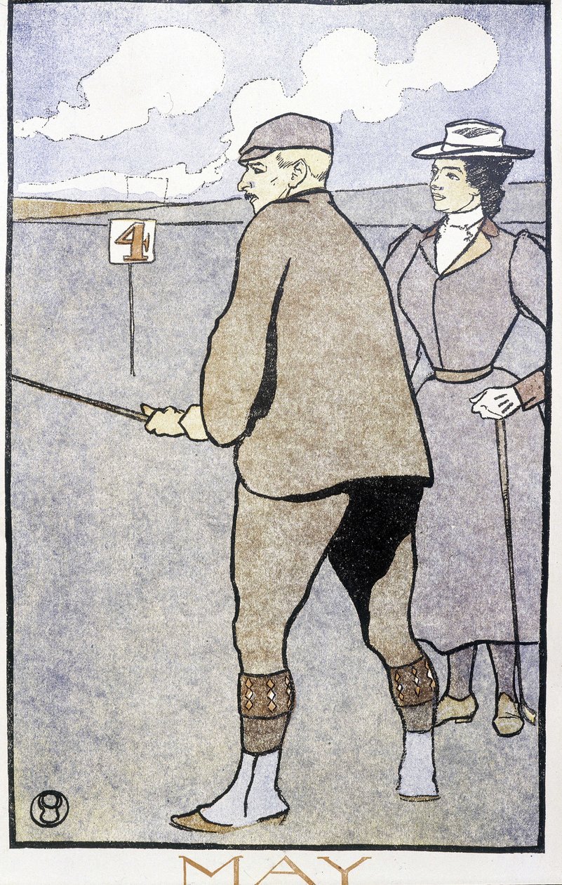 Pariskunta pelaa golfia - Edward Penfieldin "" Golfkalenterissa". tekijältä Edward Penfield