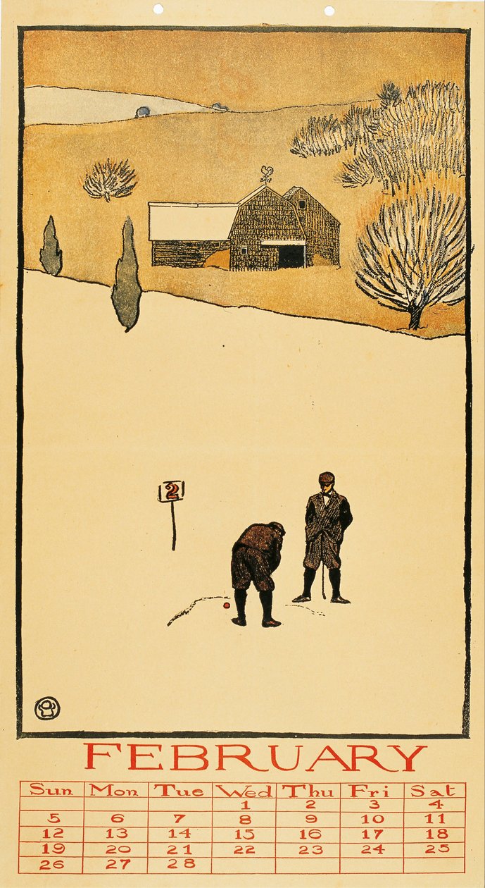 Golf kalenteri. Helmikuu - Edward Penfieldin teos (1866-1925) - 1899 - Värilitografia - 41x28,6 - Museu Nacional d