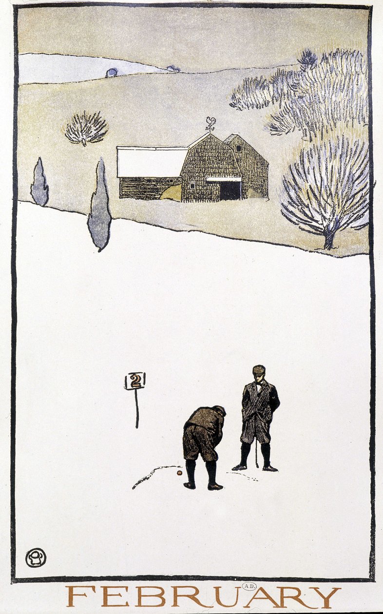 Golf lumessa - Edward Penfieldin "" Golfkalenterissa". tekijältä Edward Penfield