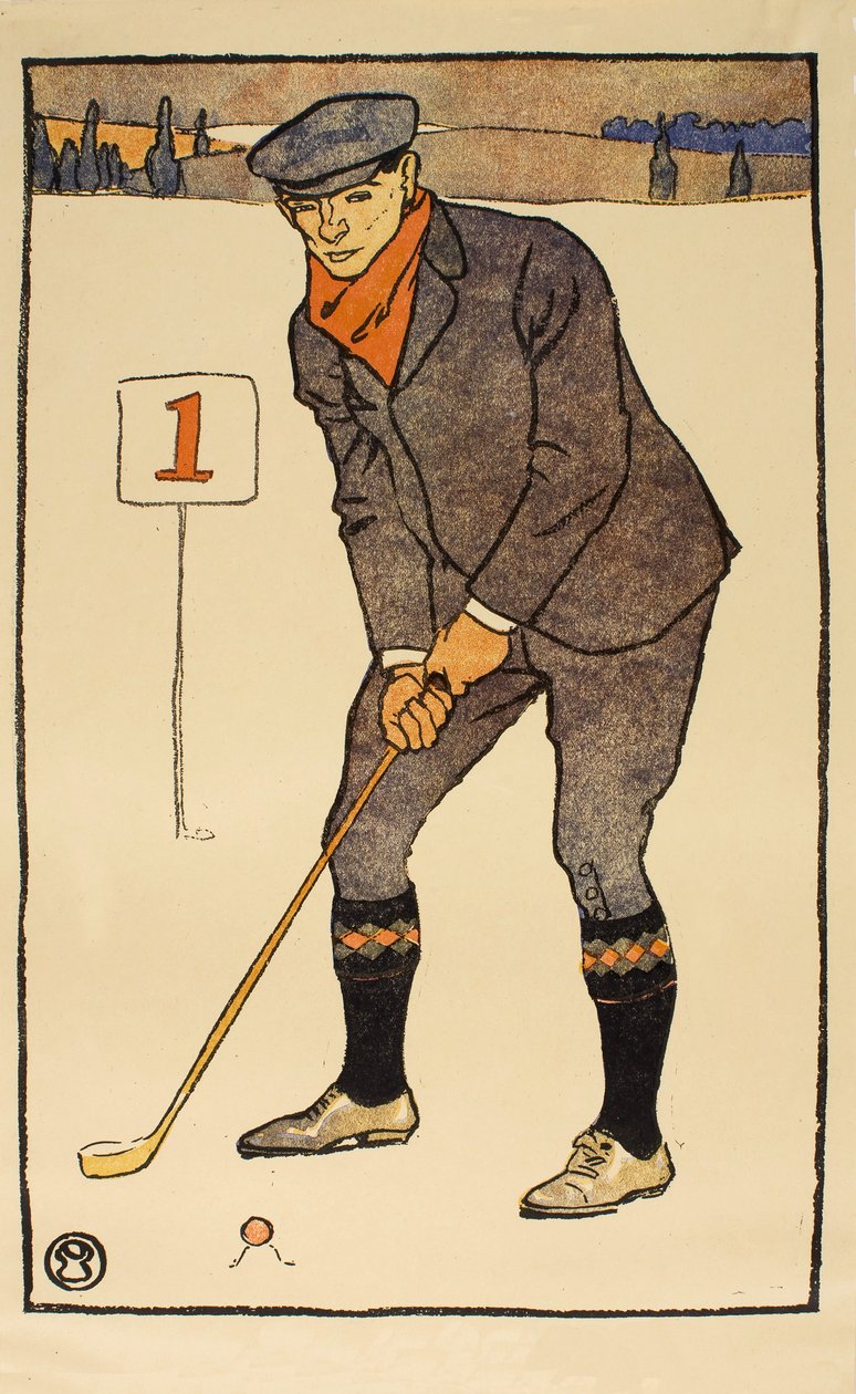 Tammikuu, yksityiskohta vuodelta 1931 Golfkalenteri, pubi. 1931 tekijältä Edward Penfield