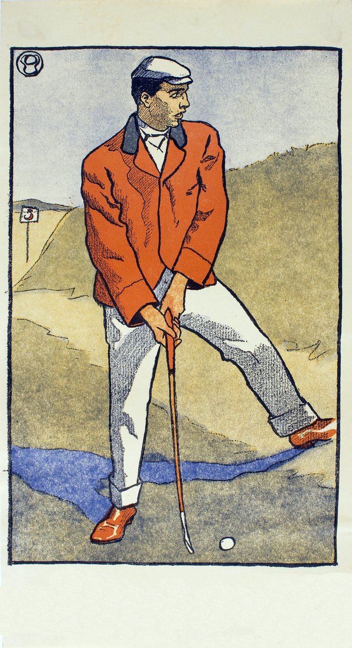Kesä/heinäkuu, yksityiskohta vuodelta 1931 Golfkalenteri, pubi. 1931 tekijältä Edward Penfield
