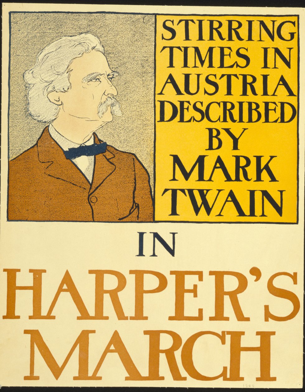 Mark Twain Harperin maaliskuun 1898 numerossa (litografia) tekijältä Edward Penfield