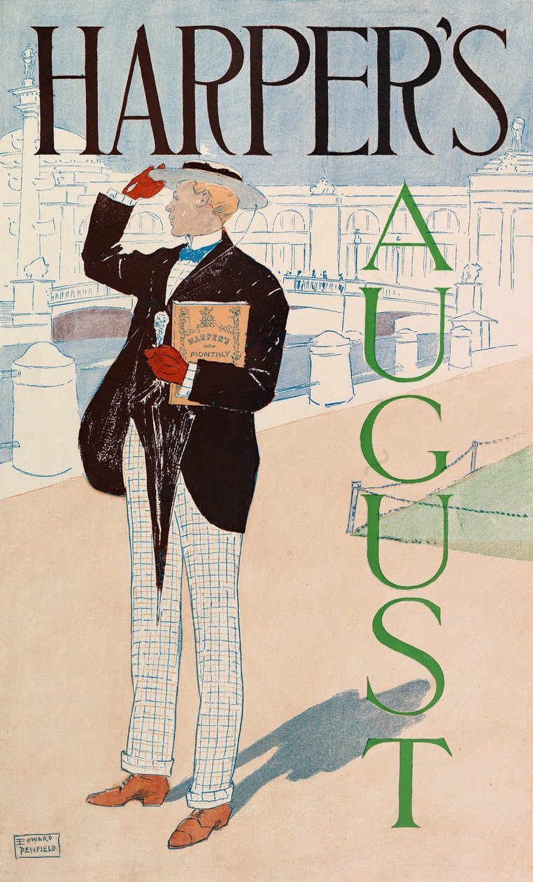 Harpers New Monthly Magazine -lehden mainosjuliste, elokuu 1893 (värilitografia). tekijältä Edward Penfield