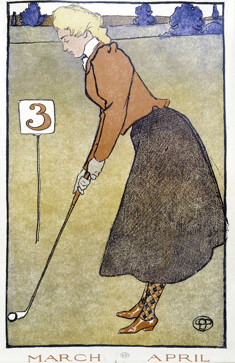 Nainen pelaa golfia - Edward Penfieldin "" golfkalenterissa". tekijältä Edward Penfield