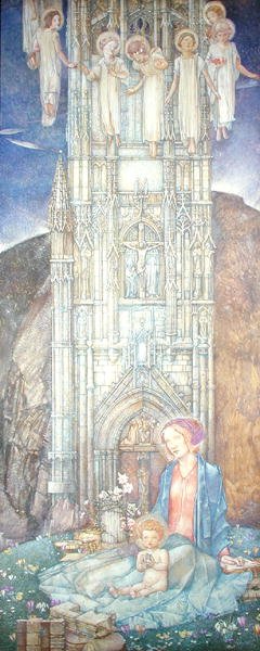 Goottilainen torni (pastelli paperille) tekijältä Edward Reginald Frampton