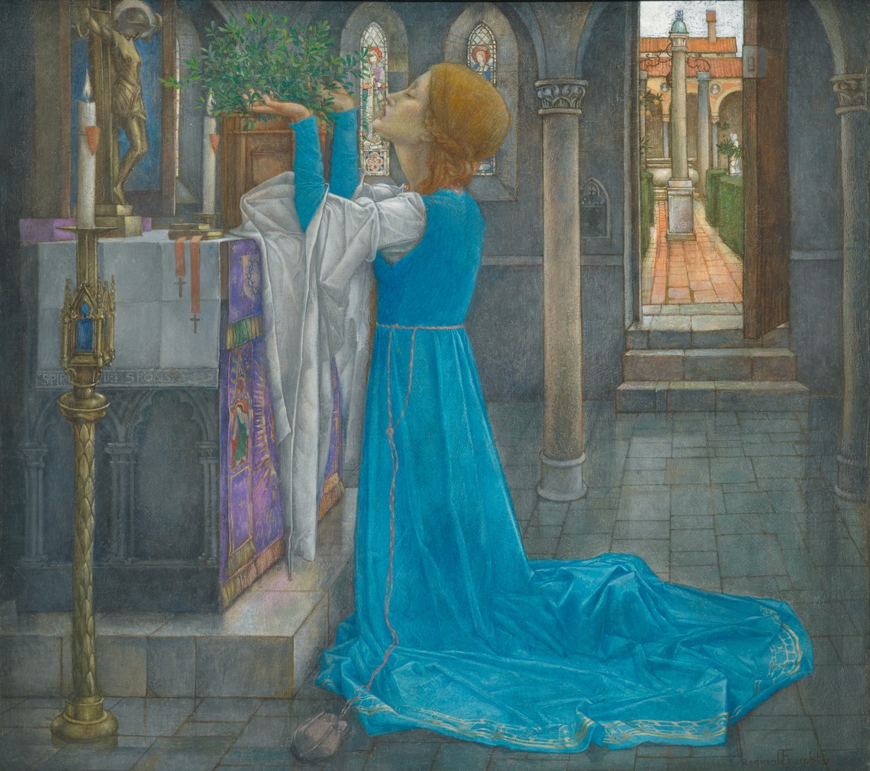 Isabella ja basilikaruukku (tempera kankaalle) tekijältä Edward Reginald Frampton