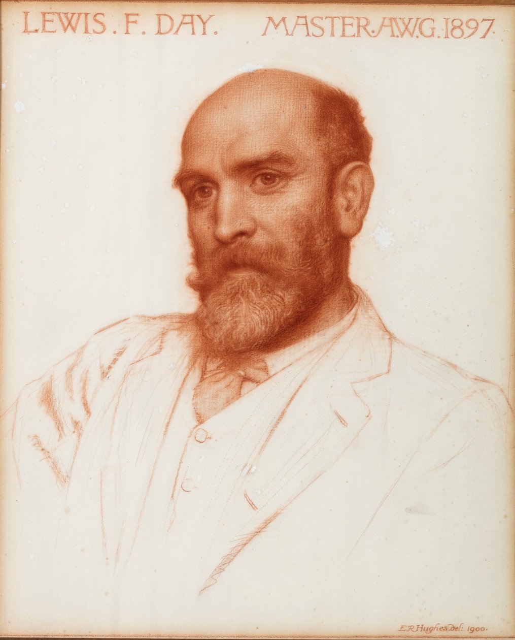 Lewis Foreman Day (1845-1910) suunnittelija, taidetyöläisten killan mestari 1897, 1900 (punainen liitu paperille) tekijältä Edward Robert Hughes