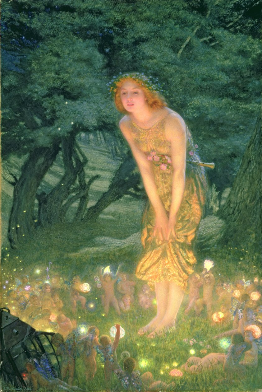 Juhannusaatto (akvarelli paperille) tekijältä Edward Robert Hughes