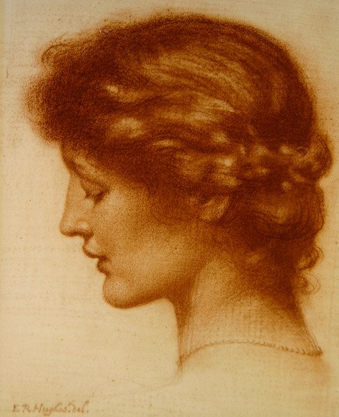 Rosalindin muotokuva (punainen liitu paperille) tekijältä Edward Robert Hughes