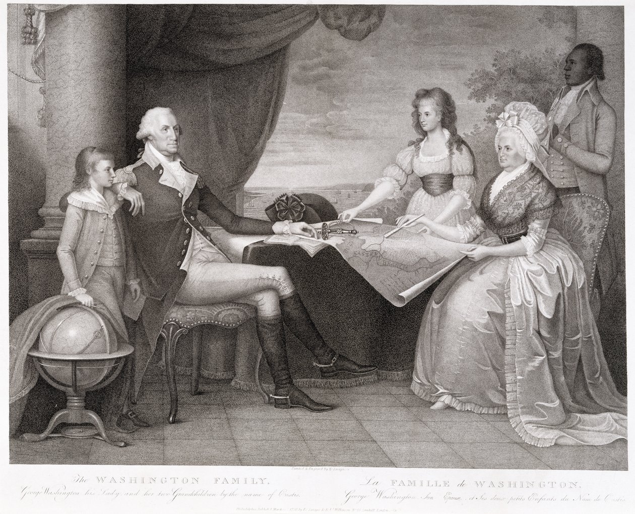 Washingtonin perhe, 1798 (kaiverrus ja pisteetsaus) tekijältä Edward Savage