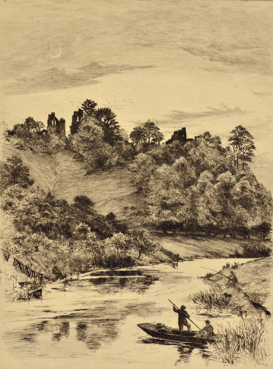 Kyyhkynen: Tutburyn linna, n. 1880 (etsaus) tekijältä Edward Slocombe