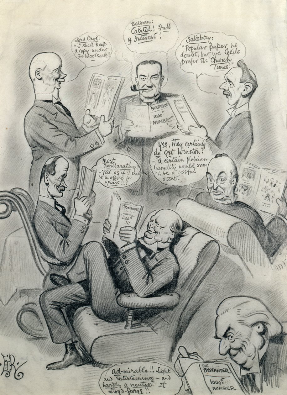 The Bystander 1000th Number, mukana Lord Cave (1856-1928) Stanley Baldwin (1867-1947), Lord Salisbury (1861-1947), Herbert Asquith (1852-1928) ja Winston Churchill (1874-1965) tekijältä Edward Tennyson Reed