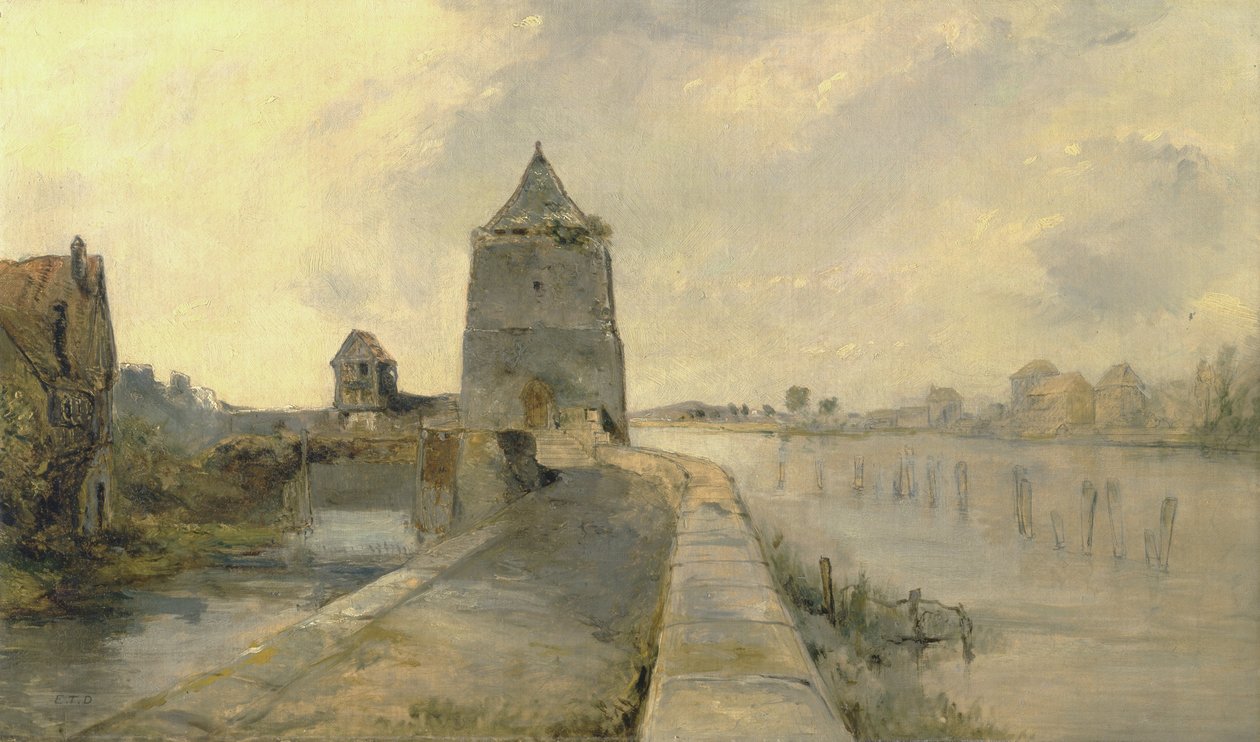 Rein Konstanzssa (Konstanz-am-Rhein) n. 1830 (öljy kankaalle) tekijältä Edward Thomas Daniell
