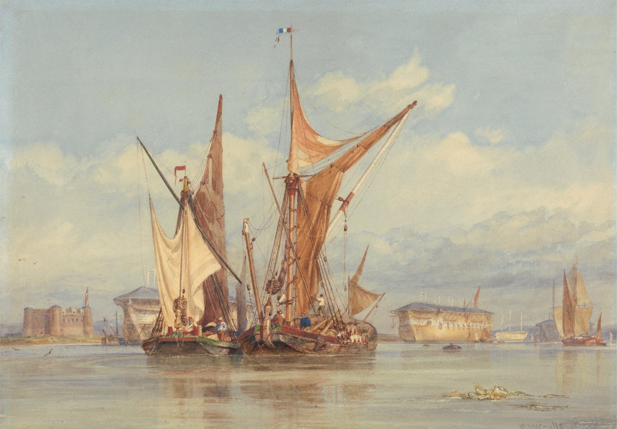 Pomminkestävä akku lähellä Gillinghamia, Medwayn varrella... tekijältä Edward William Cooke