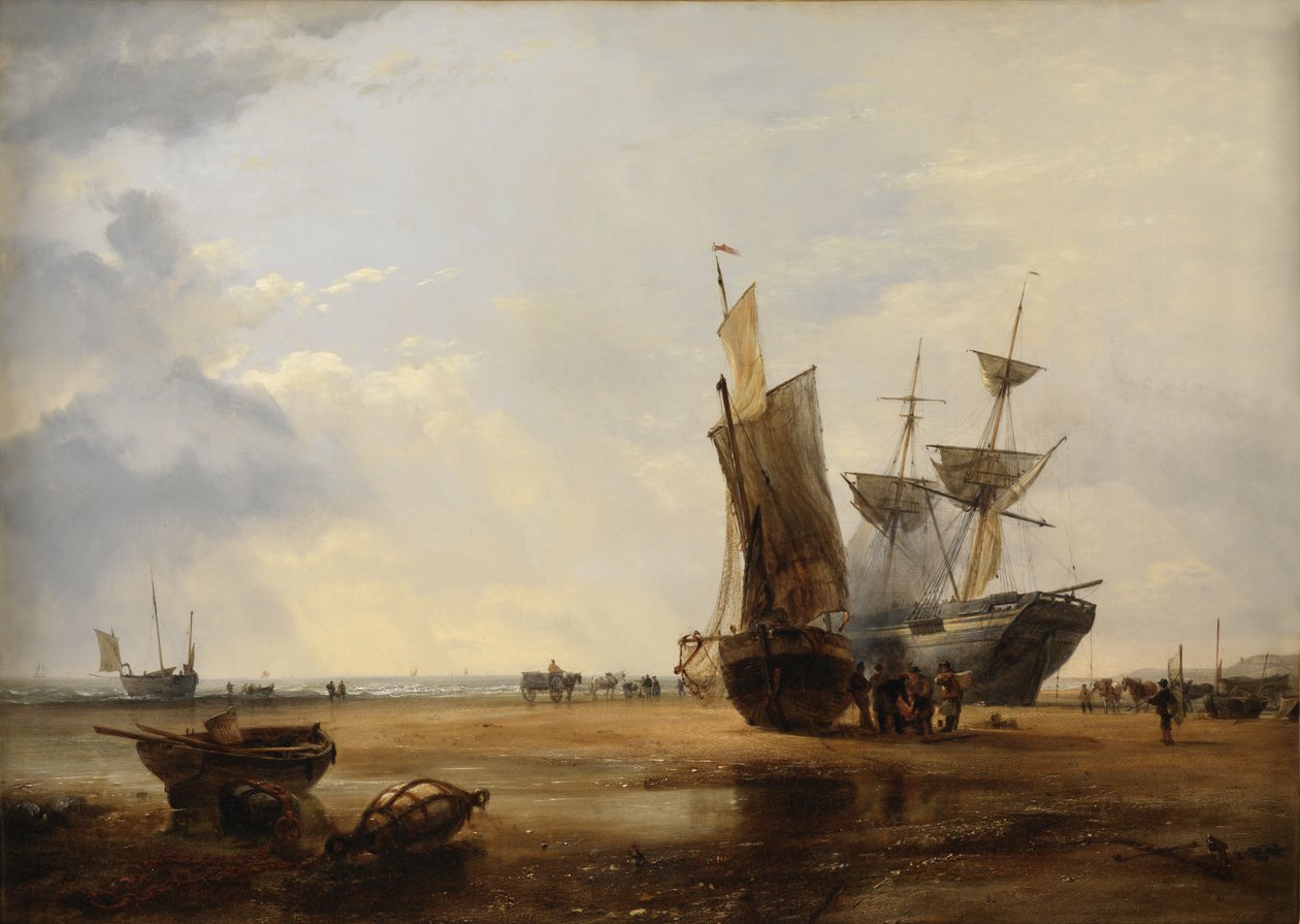 Brig on Sands: Alukset Sandsissa Hastingsissa, 1836 tekijältä Edward William Cooke