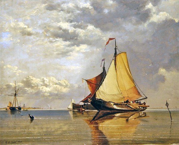Hollantilaiset veneet Fort Lillon edustalla, Scheldtin suulla tekijältä Edward William Cooke