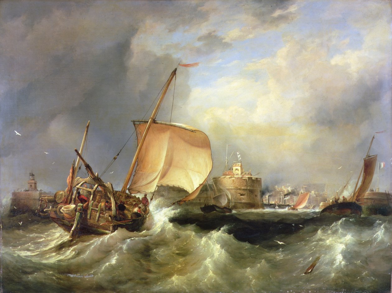 Ranskalainen sillivene juoksee satamaan Havre de Gracen edustalla tekijältä Edward William Cooke