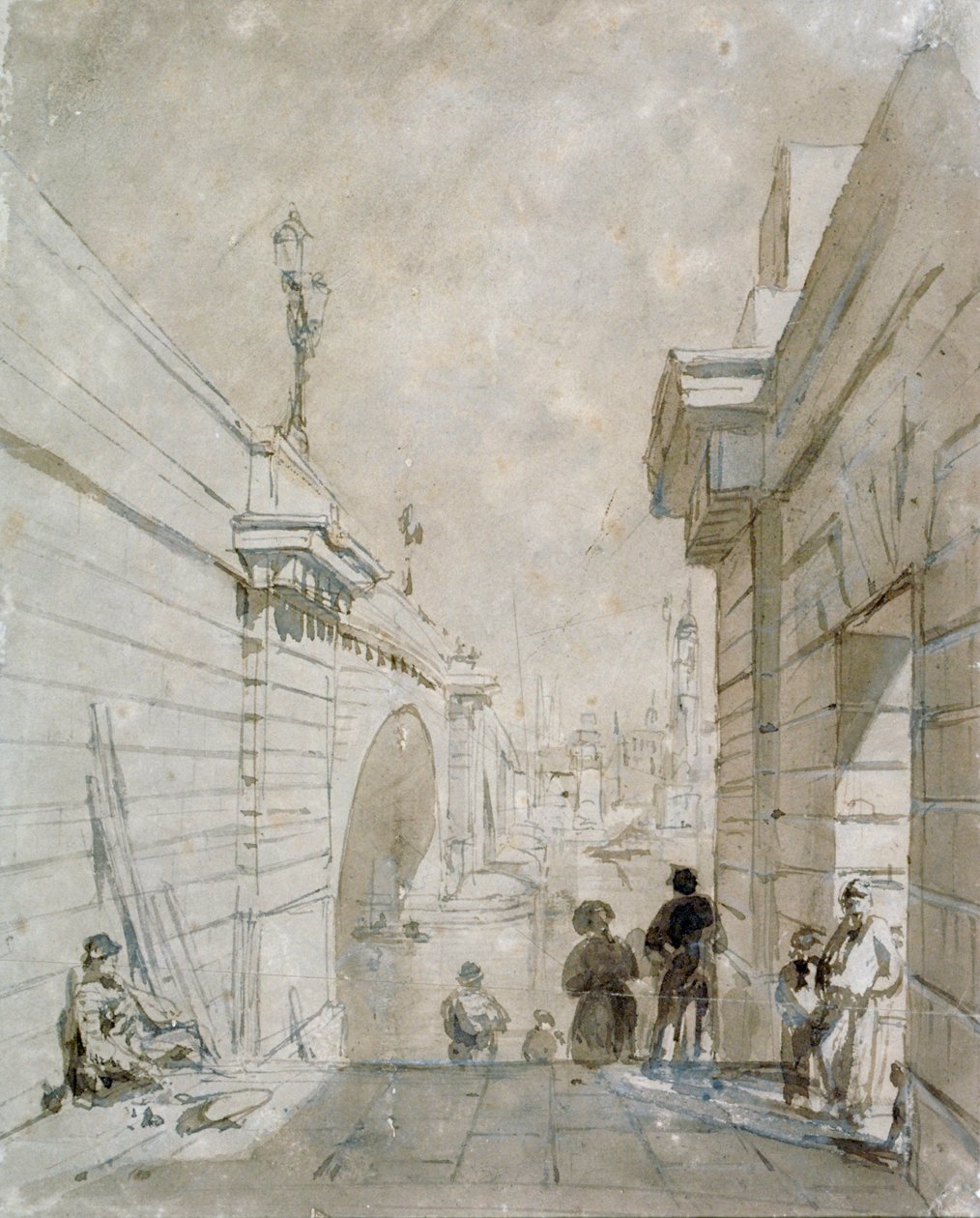 London Bridge, 1833, katsot pohjoiseen ylemmältä portaalta lähellä Tooley Streetiä tekijältä Edward William Cooke