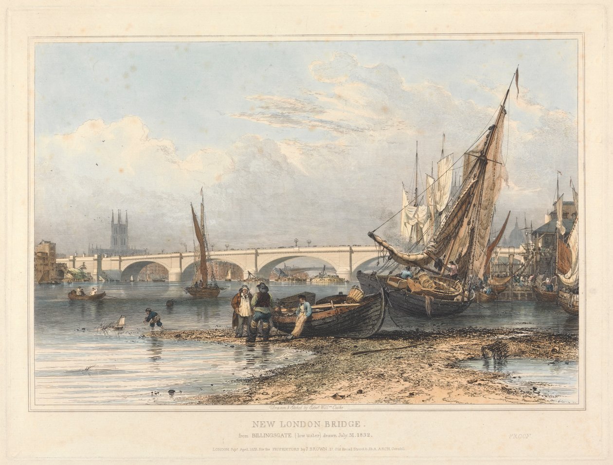 New London Bridge Billingsgatesta (matala vesi) tekijältä Edward William Cooke