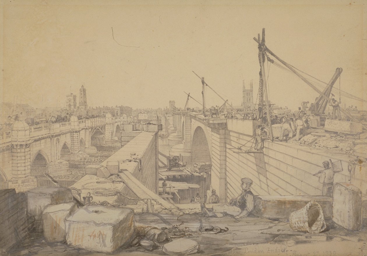 London Bridgen rakentaminen, 1830 tekijältä Edward William Cooke