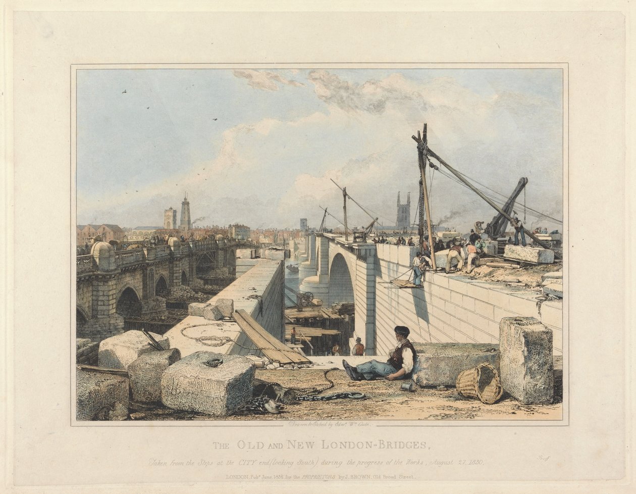 Vanha ja uusi London Bridge tekijältä Edward William Cooke