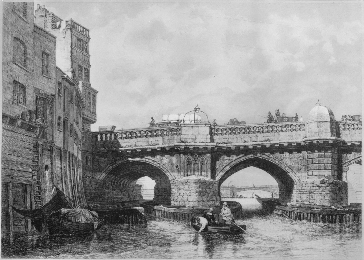 The Southwark End of Old London Bridge, 1831, 1912. Taiteilijat: Unknown, Edward William Cooke. tekijältä Edward William Cooke