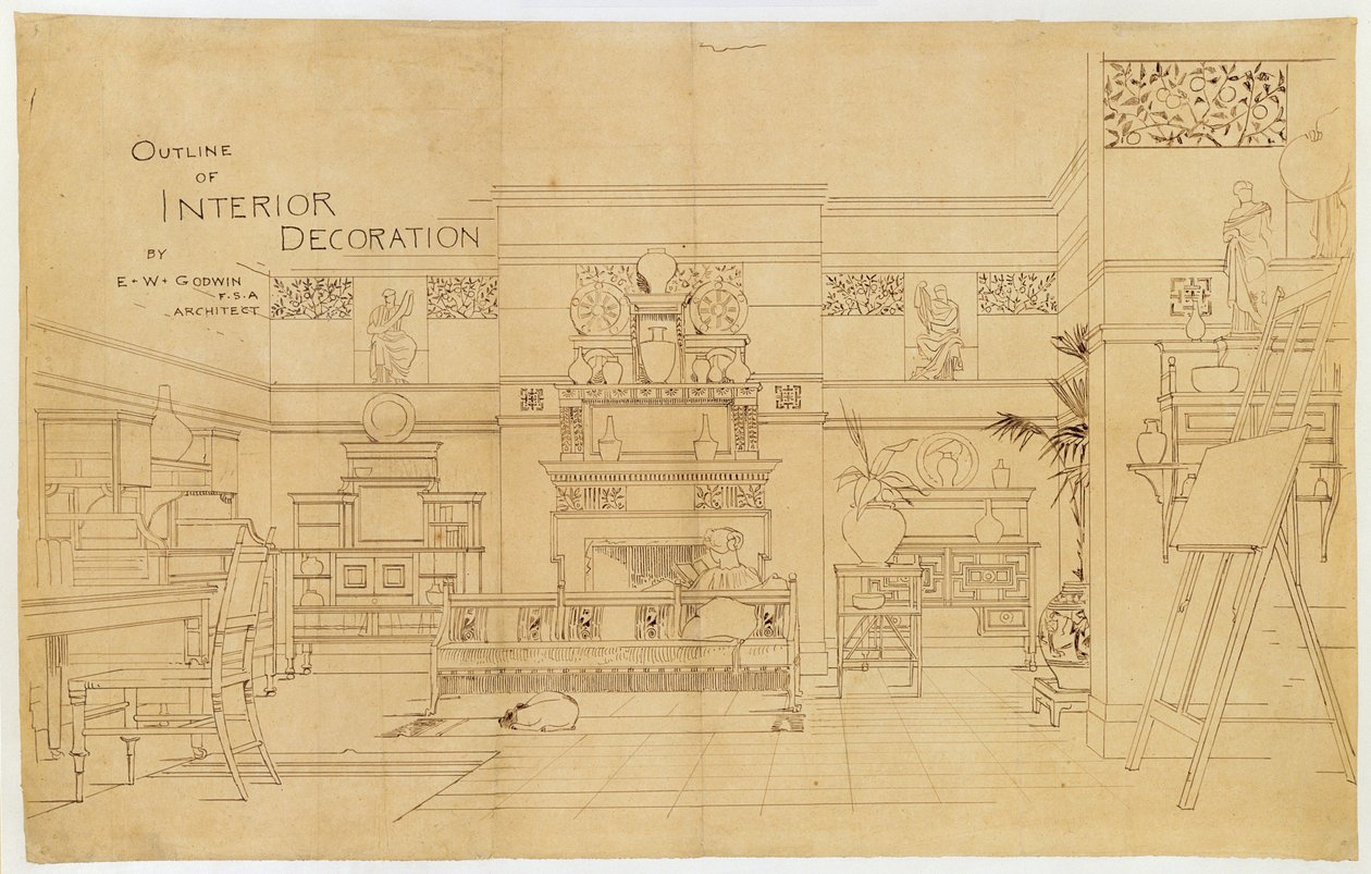 Outline of Interior Decoration, 1881 (muste kuultopaperille) tekijältä Edward William Godwin