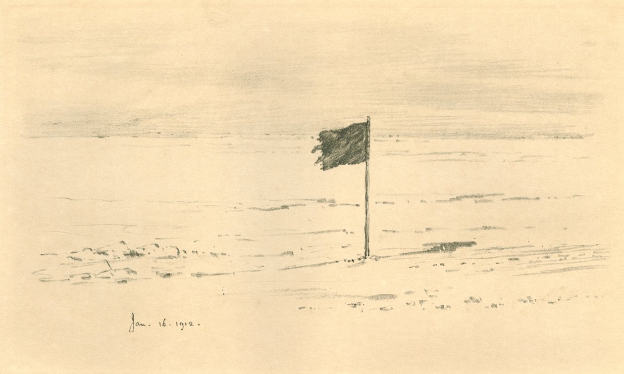 Mustan lipun leiri. - Amundsensin musta lippu muutaman mailin sisällä etelänavalta, 1912, 1913 tekijältä Charles Edward Wilson