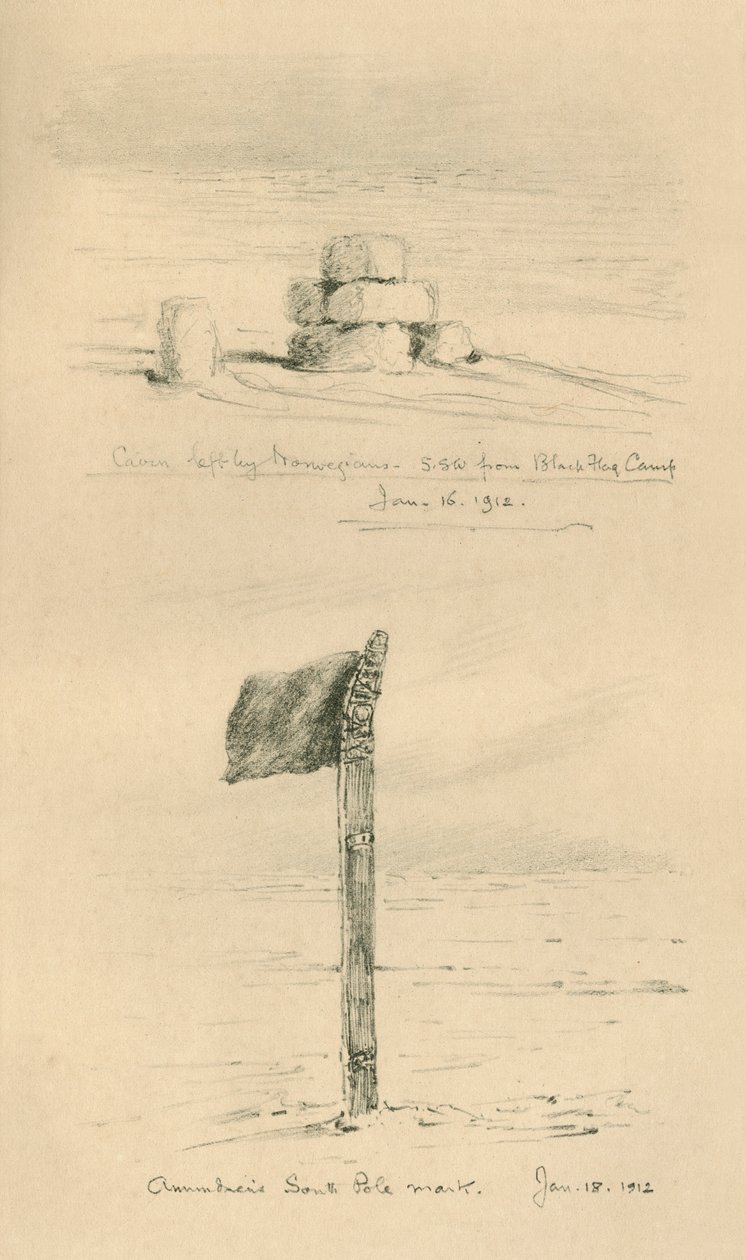 Cairn Left by The Norwegians ja Amundsens South Pole Mark, tammikuu 1912, 1913. tekijältä Charles Edward Wilson