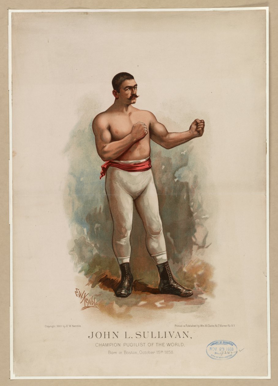 John L. Sullivan, maailmanmestari pugilist, n. 1883 (kromolitografia) tekijältä Edward Windsor Kemble