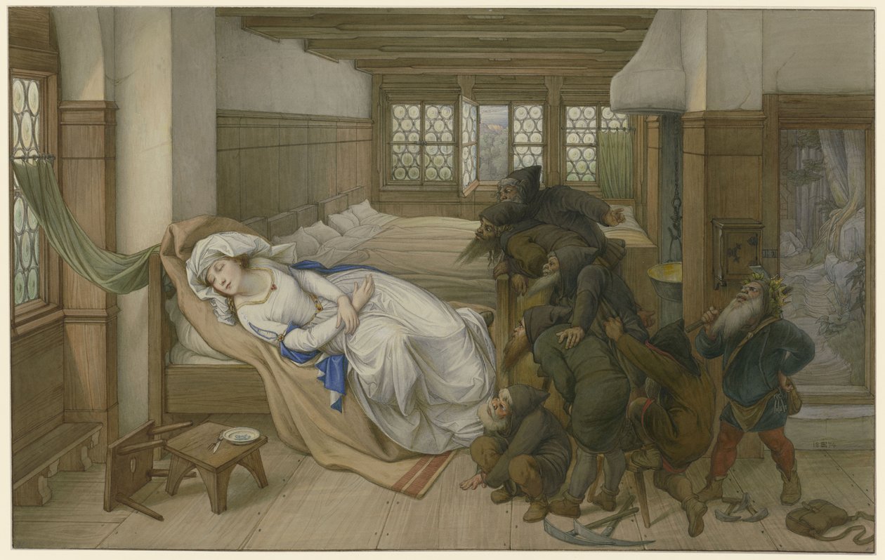 Kääpiöt löytävät Lumikki nukkumasta, 1874. tekijältä Edward von Steinle