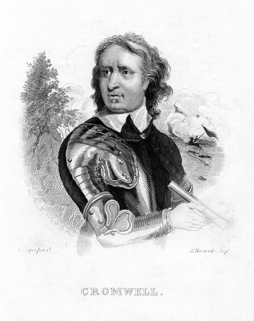 Oliver Cromwell, Englannin sotilasjohtaja ja poliitikko, 1800-luku tekijältä Edwards